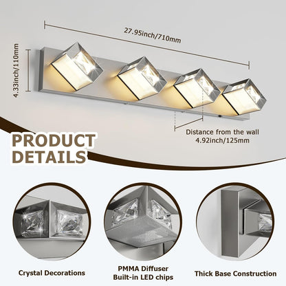28” 4-Light Brushed Nickel Crystal LED Bathroom Vanity Light