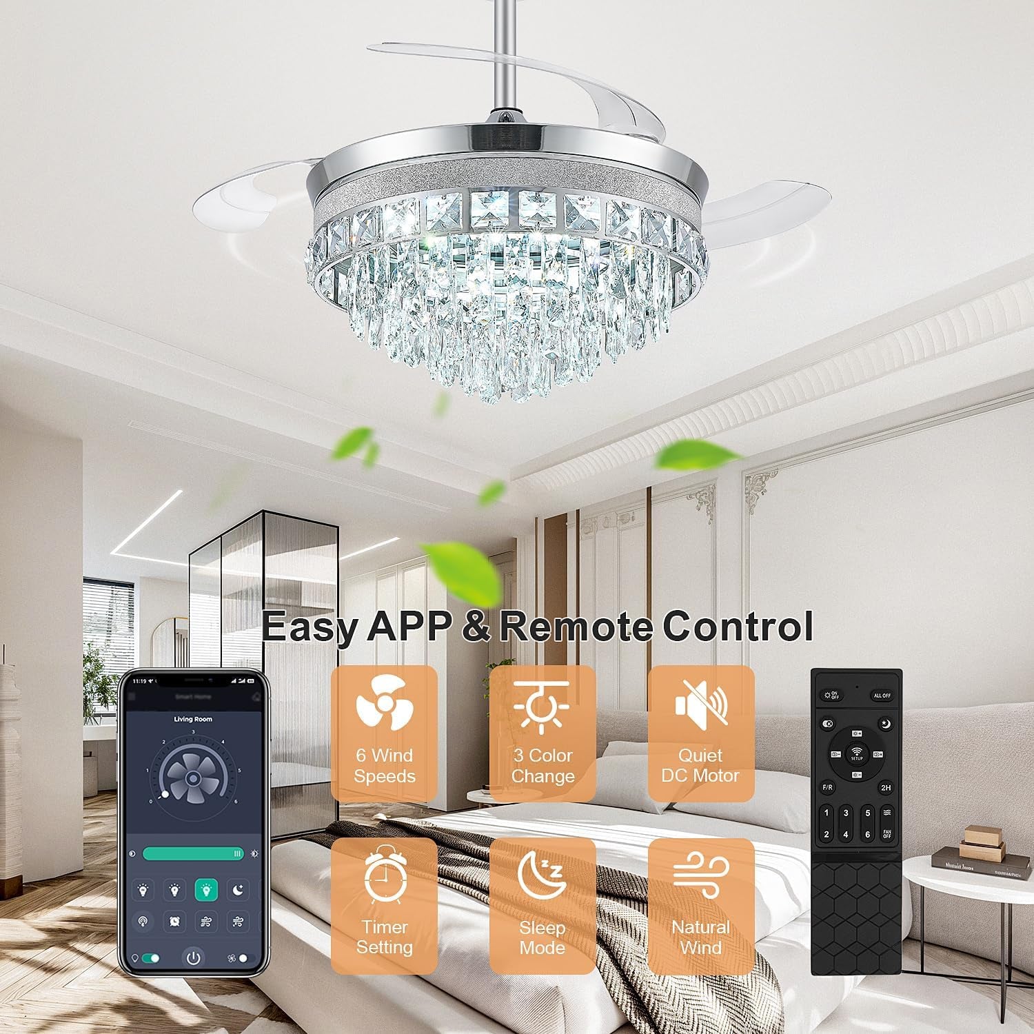 42" Crystal LED Fandelier Ceiling Fan Light