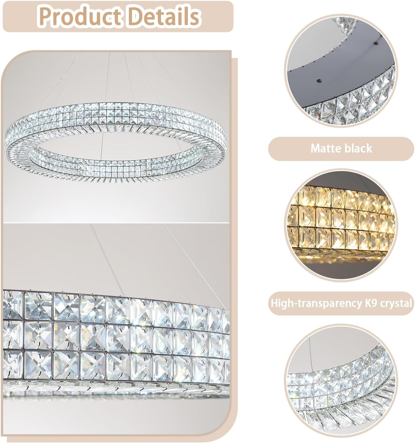 40” Modern Crystal Ring Chandelier