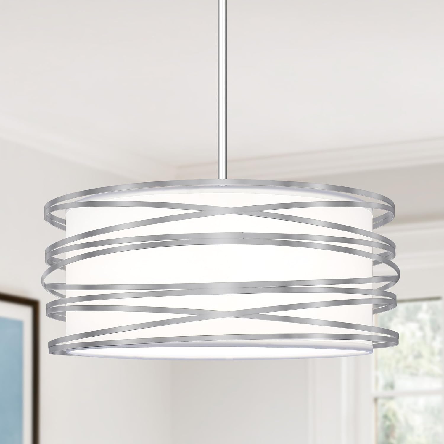 6" Drum Pendant Light – 3-Light Brushed Nickel