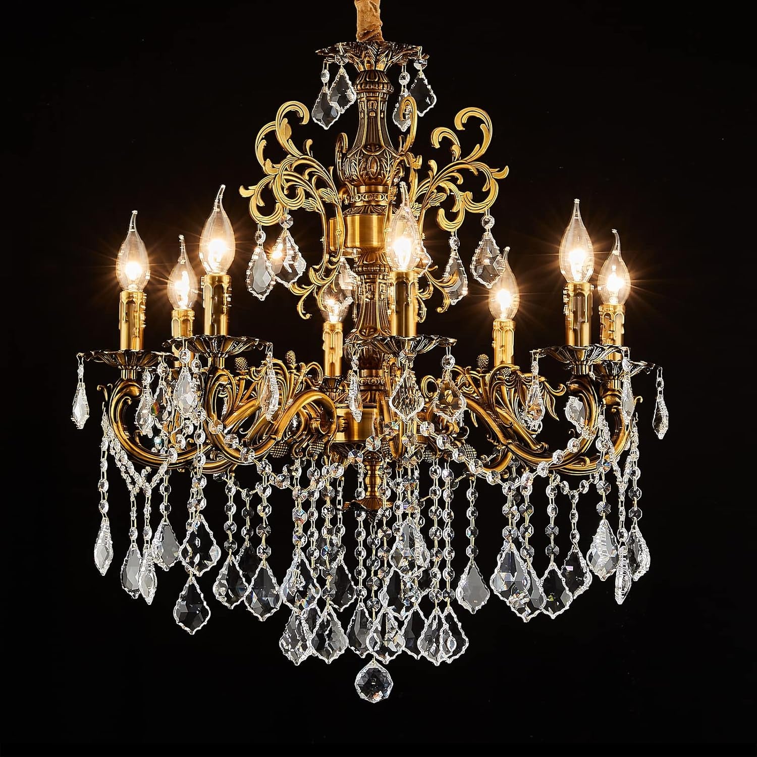 Antique Gold 8-Light Candle Crystal Chandelier