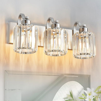 6-Light Brushed Nickel Crystal Bathroom Vanity Light