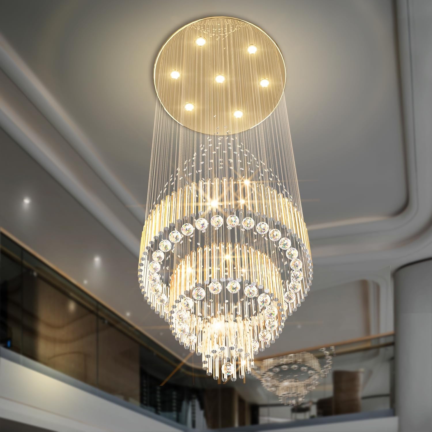 D24"×H86" Modern Raindrop Crystal Foyer Chandelier