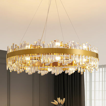 Gold 2-Tier Rectangular Crystal Chandelier 16L