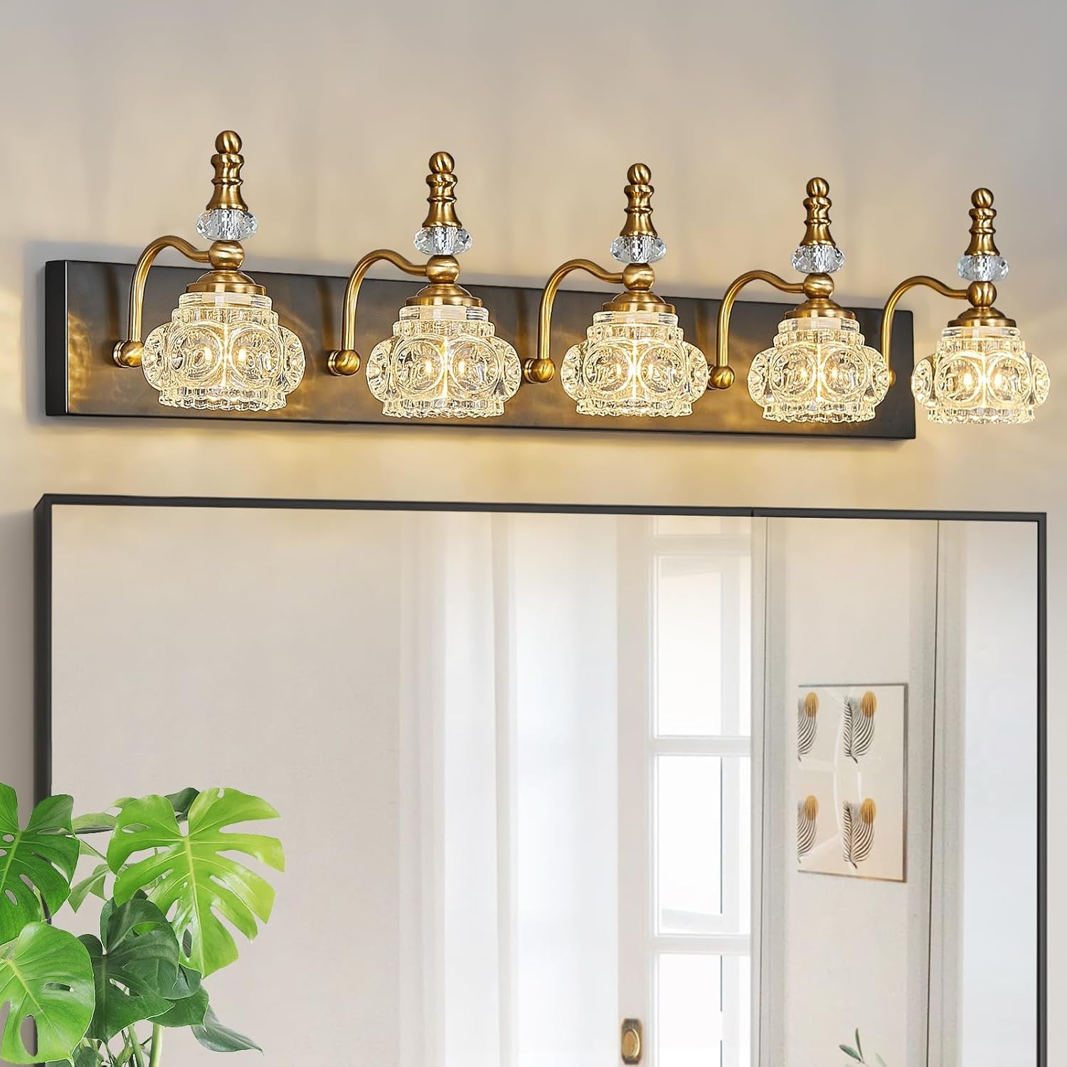 3-Light Black Crystal Bathroom Vanity Light
