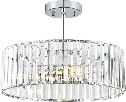 Crystal Black Ceiling Light, Modern Semi Flush Mount Ceiling Lighting Fixture, round Hallway Lighting Fixtures Chandelier for Kitchen Entryway Bedroom Dining Room, 3-Light, 12.2 Inch