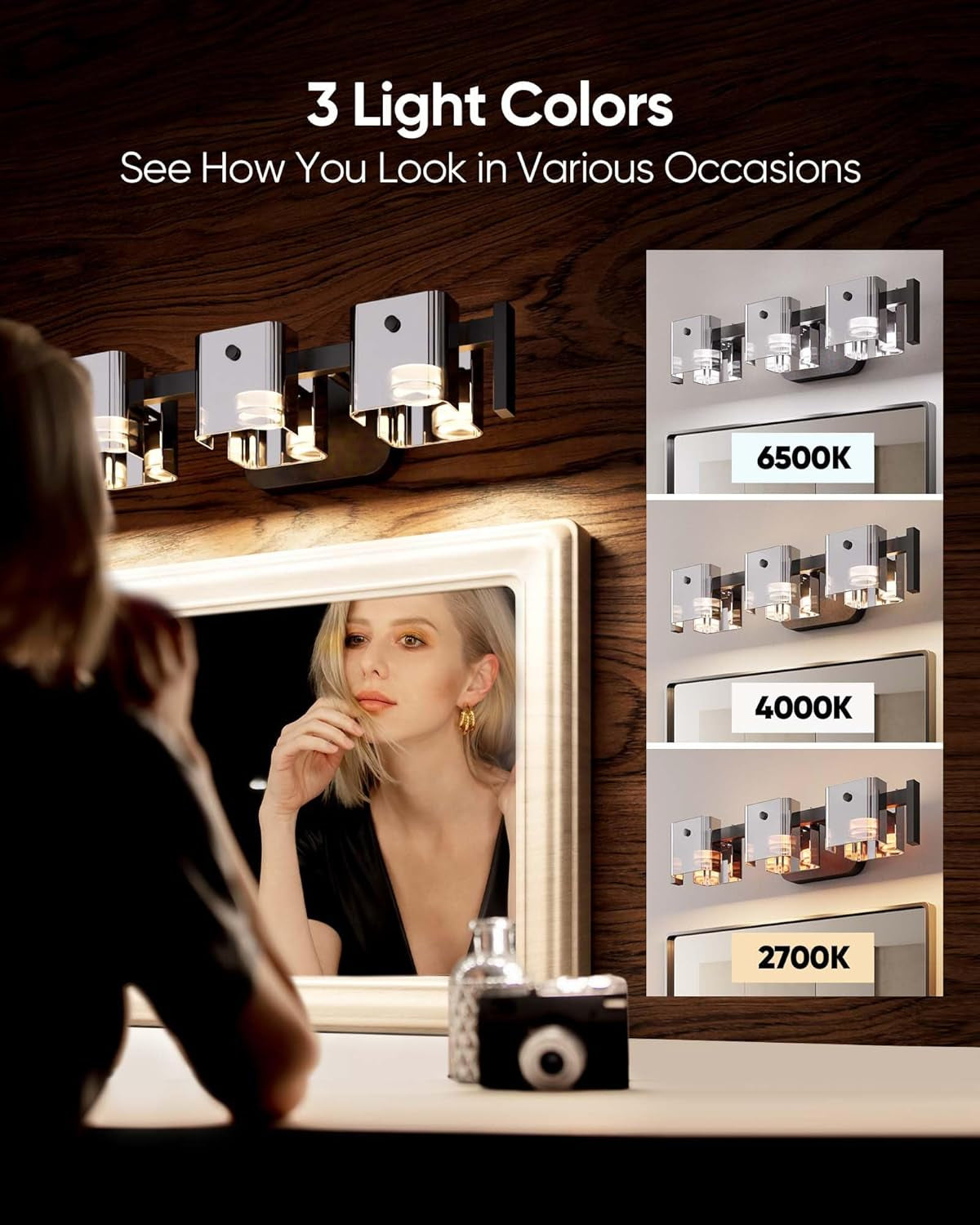 3-Light Modern LED Bathroom Vanity Light, Ash Gray