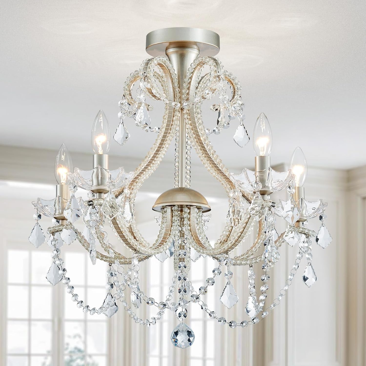Gold Crystal Flush Mount Chandelier