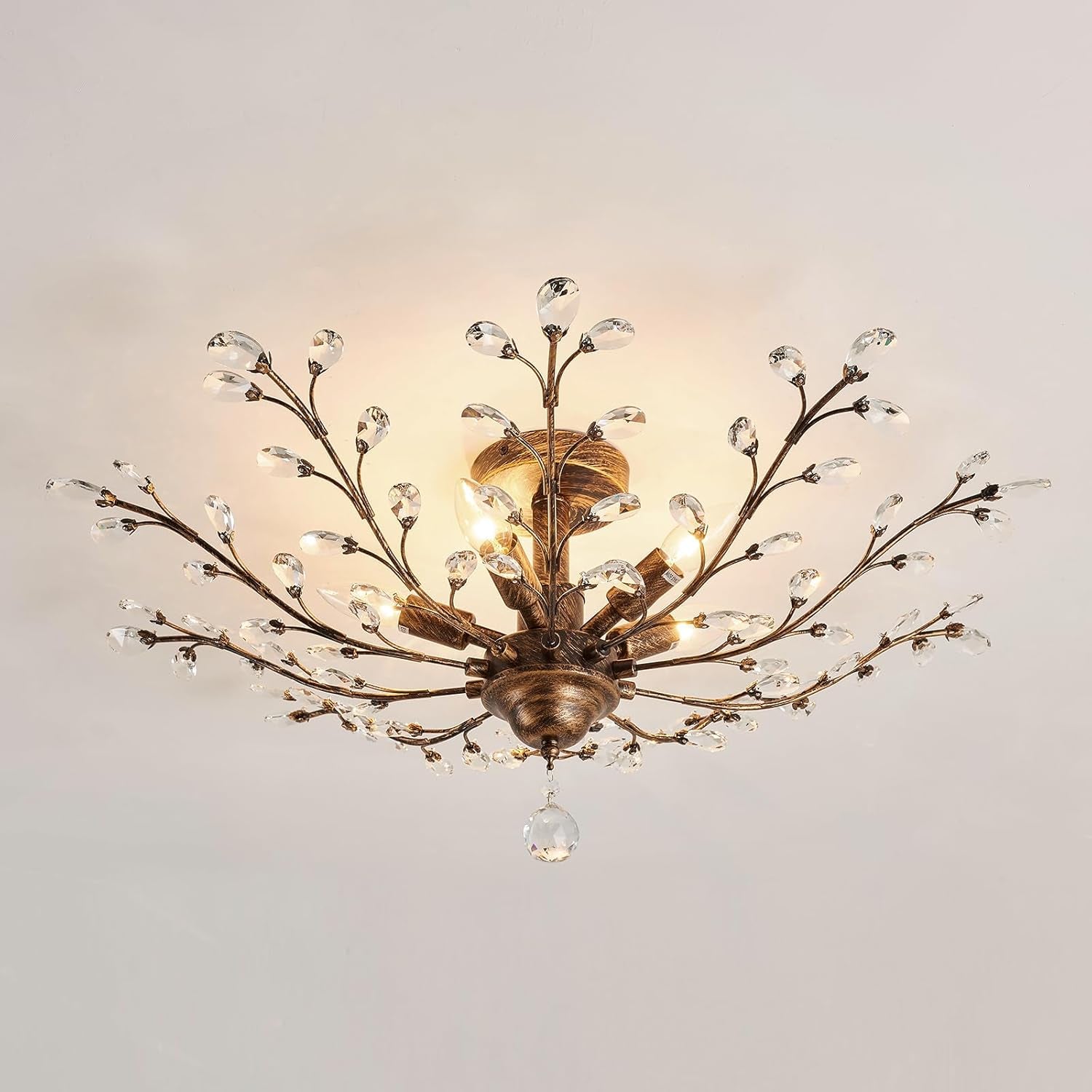 5-Light Vintage Crystal Bronze Chandelier