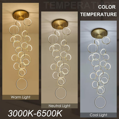 20-Ring Modern LED Gold Foyer Chandelier
