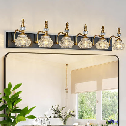 3-Light Black Crystal Bathroom Vanity Light