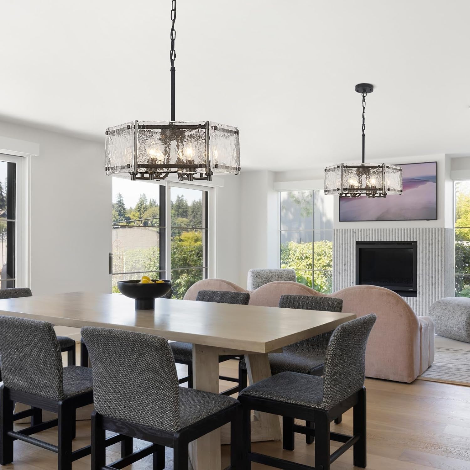 18.7" 6-Light Modern Black Glass Drum Chandelier