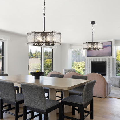 18.7" 6-Light Modern Black Glass Drum Chandelier