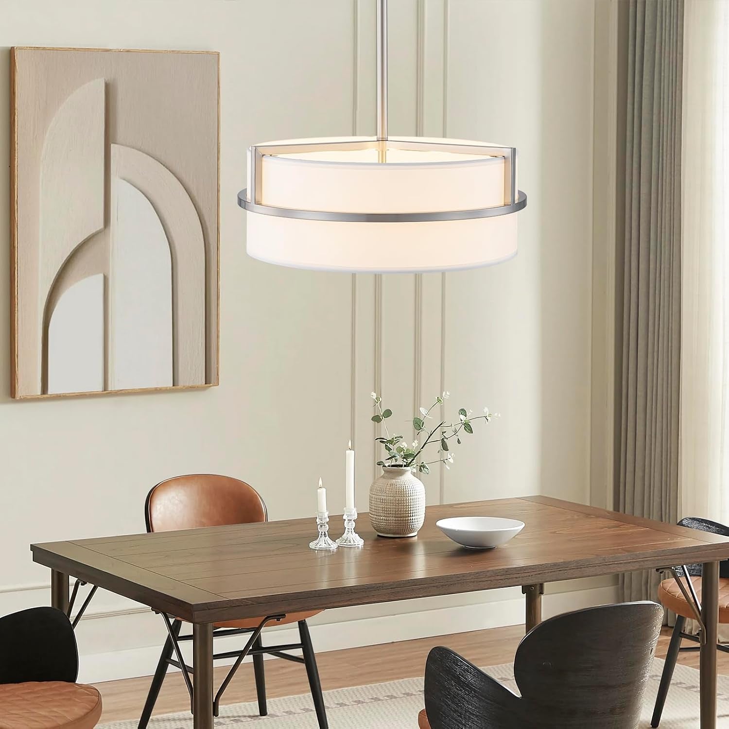 15.7" Modern Drum Chandelier – Brushed Nickel Finish