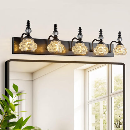 3-Light Black Crystal Bathroom Vanity Light