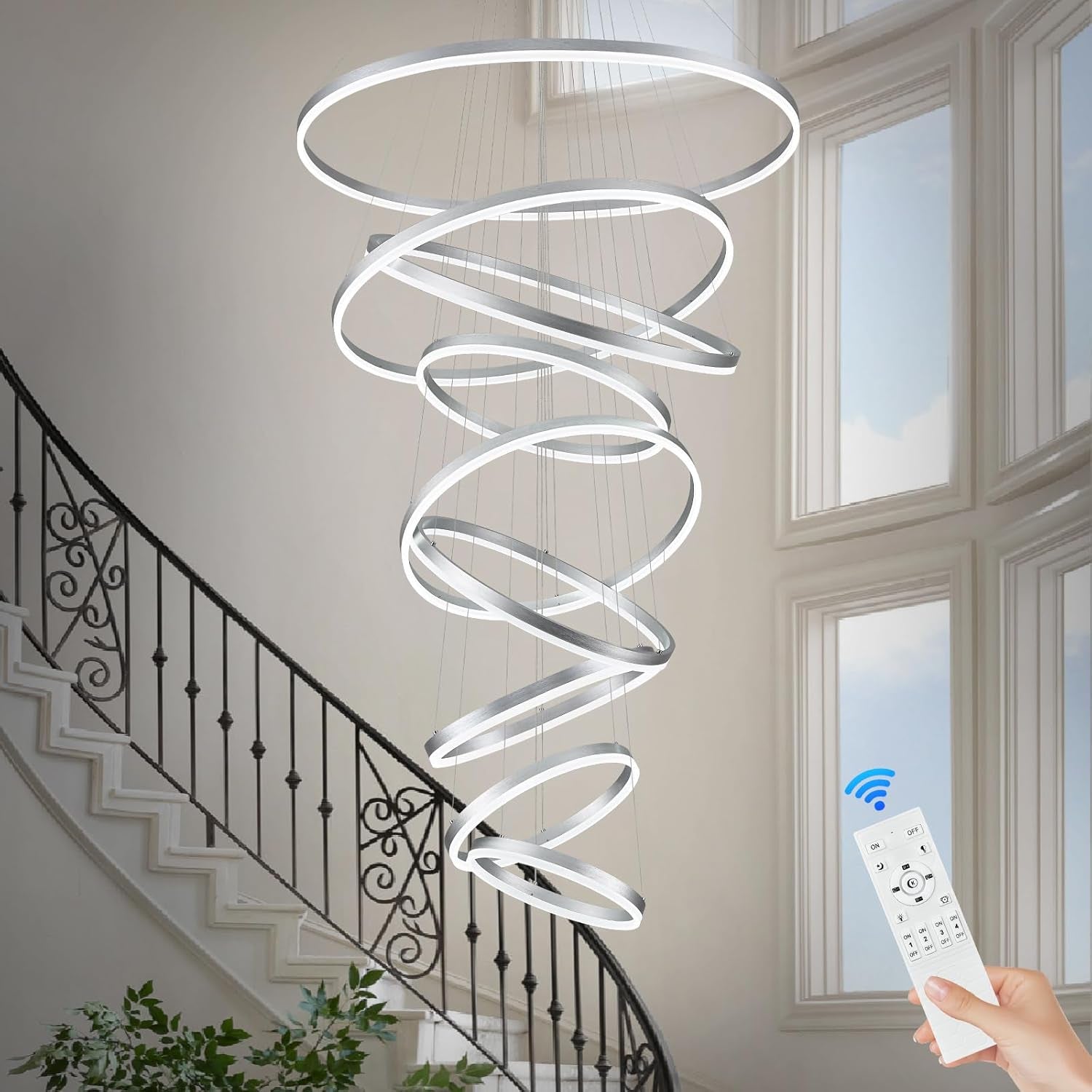 9-Ring Modern LED Dimmable Foyer Chandelier