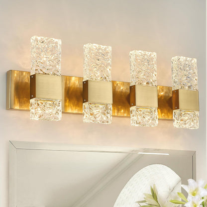 4-Light Brushed Nickel Crystal LED Bathroom Vanity Light