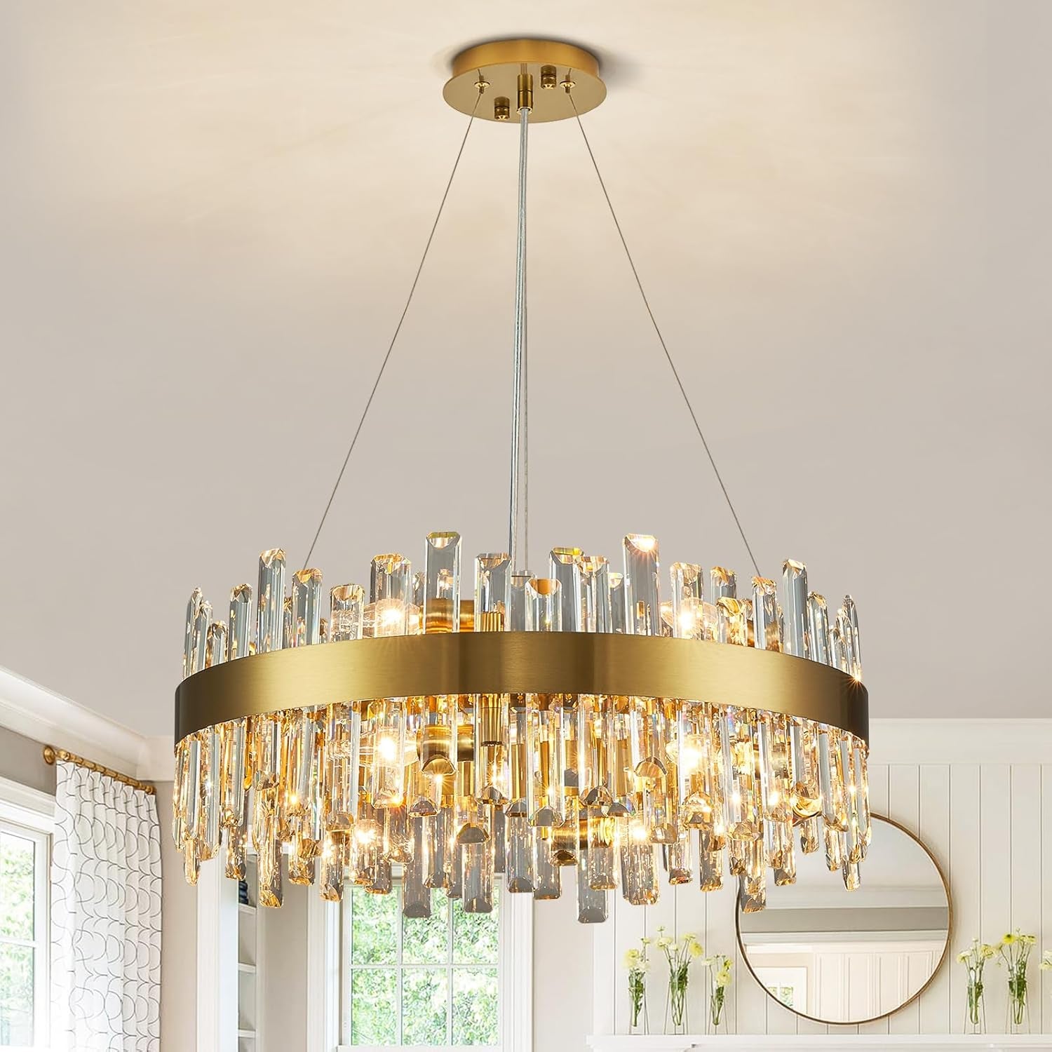 Gold 2-Tier Rectangular Crystal Chandelier 16L