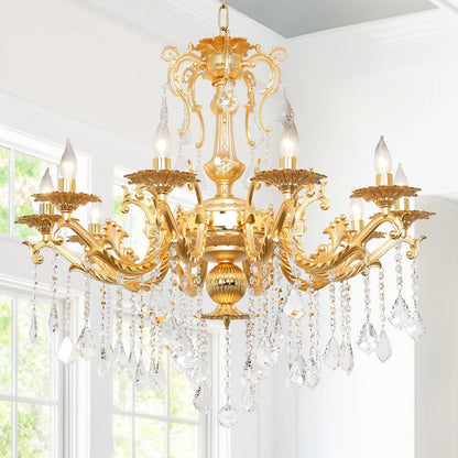 Vintage 12-Light Crystal Candle Chandelier 34"