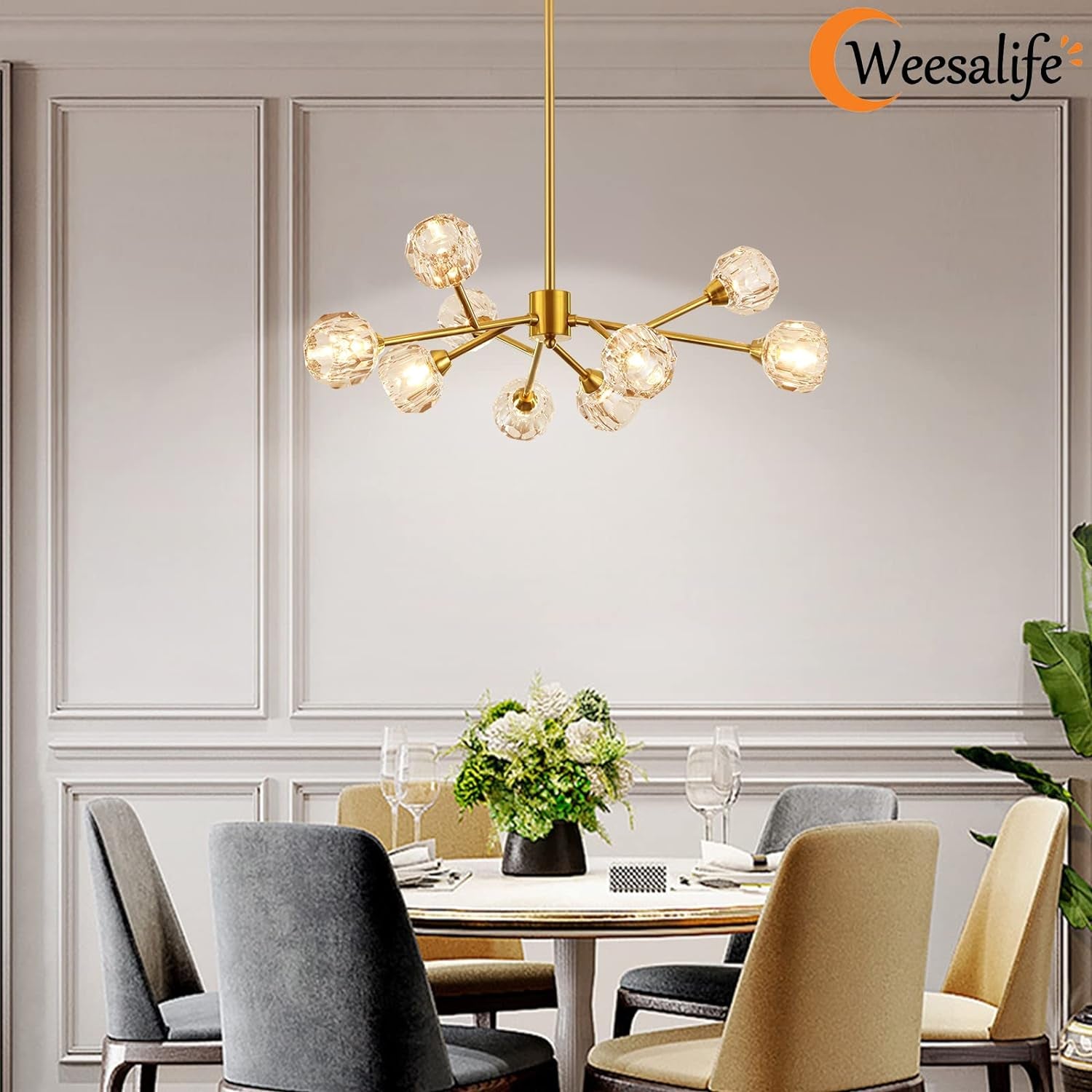 9-Light Gold Sputnik Crystal Chandelier