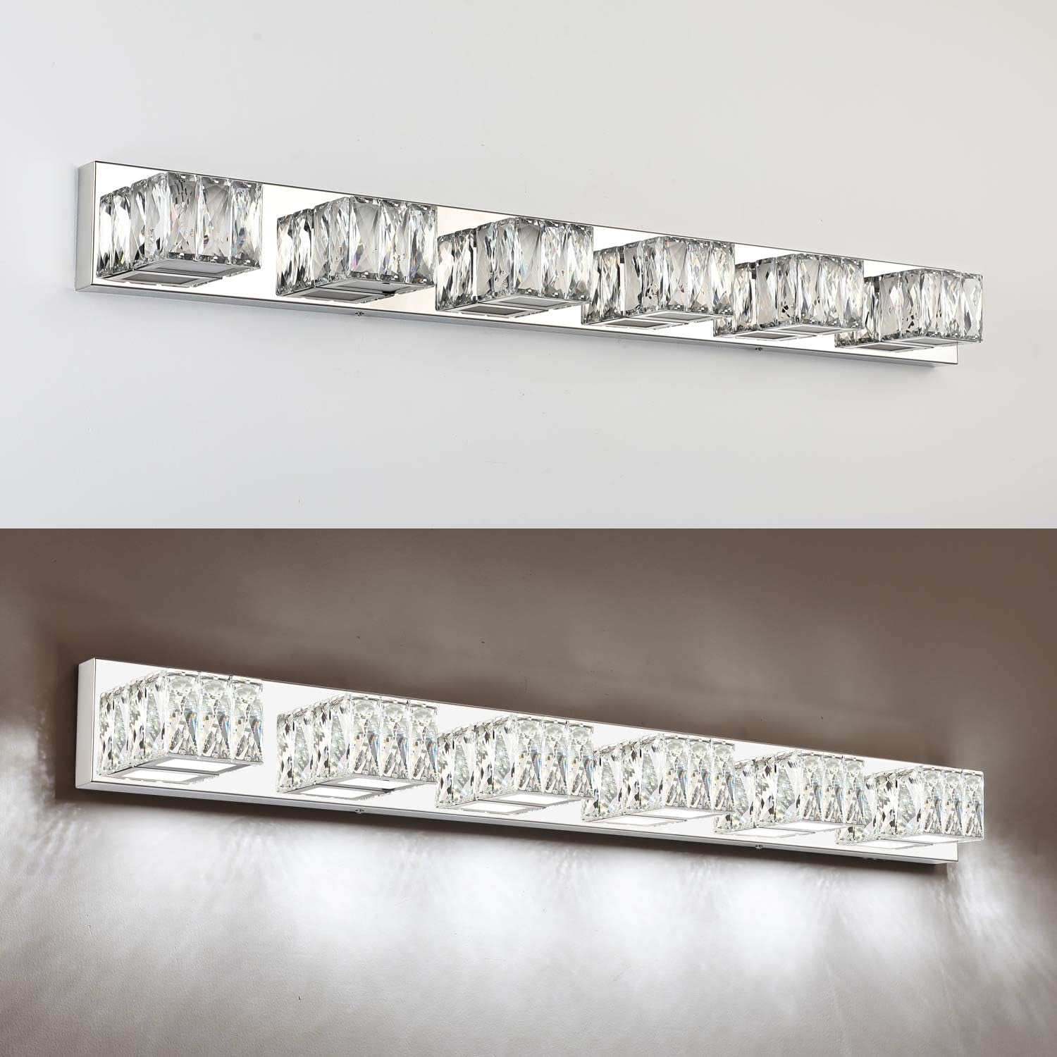 6-Light LED Chrome Crystal Bathroom Vanity Light