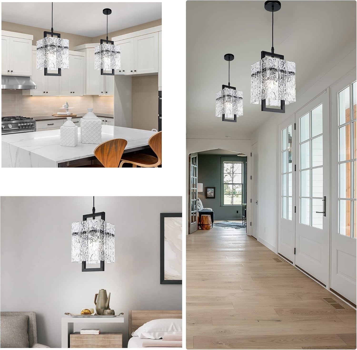 Black Crystal Pendant Light – Ripple Glass Elegance