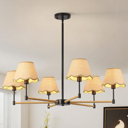 6-Light Boho Rattan Chandelier – Black Pendant