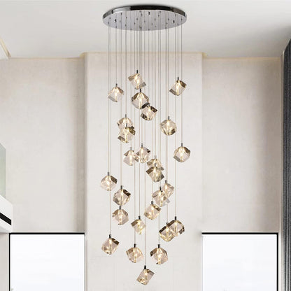 Cube Crystal Raindrop Chandelier 42" Chrome 14L