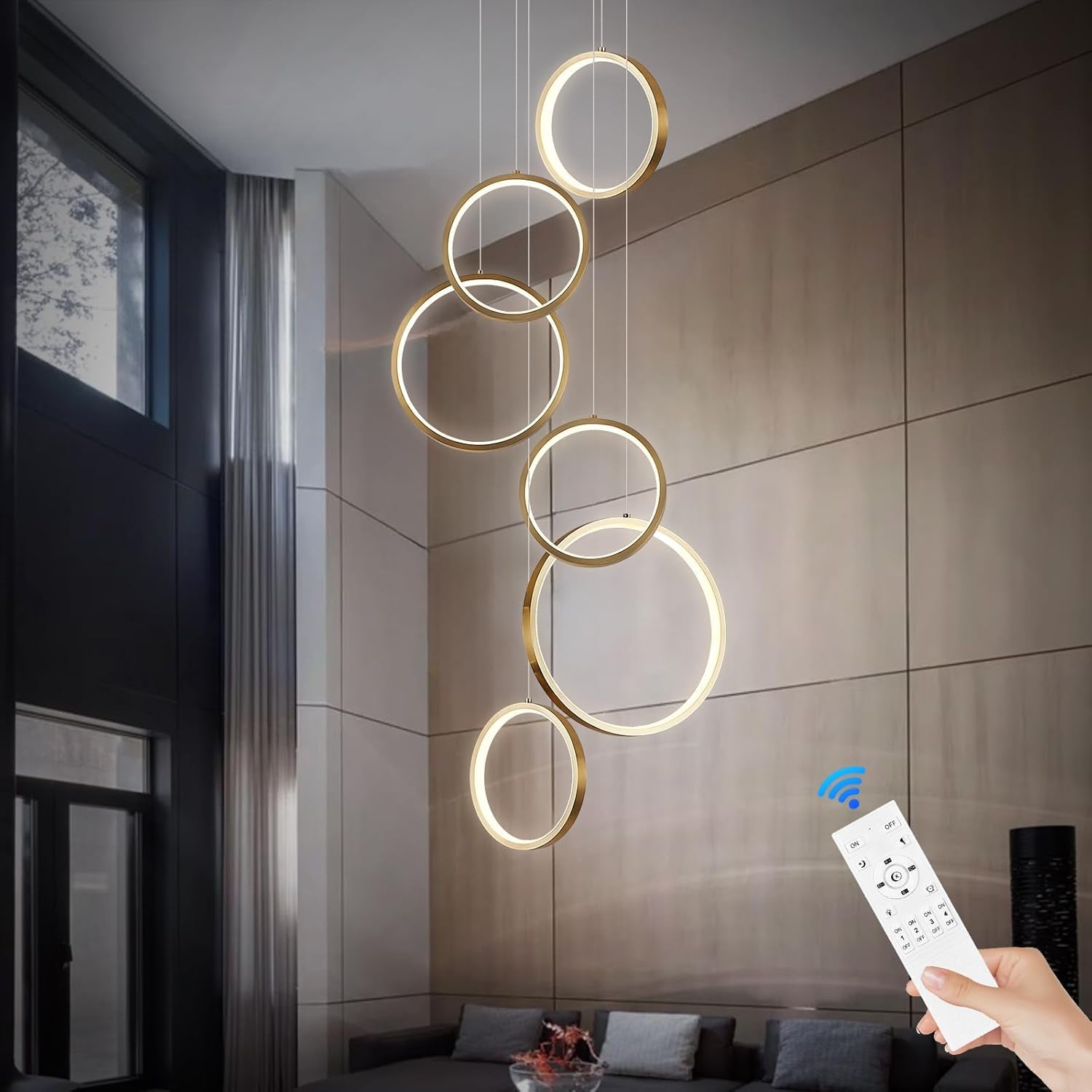20-Ring Modern LED Gold Foyer Chandelier