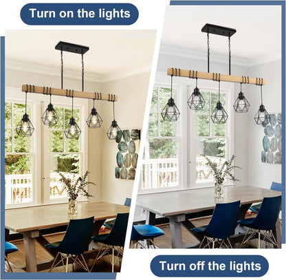 5-Light Farmhouse Chandelier – Wood & Black Frame