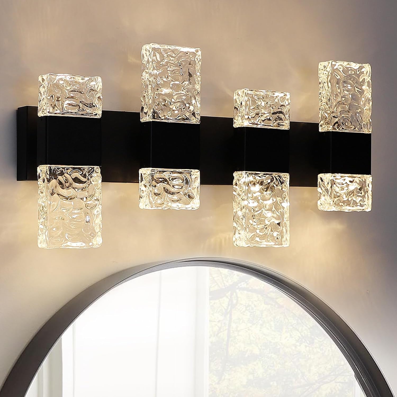 4-Light LED Black Bathroom Vanity Wall Fixture