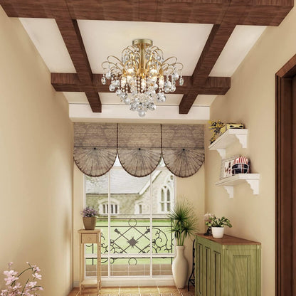 Gold Crystal Flush Mount Chandelier