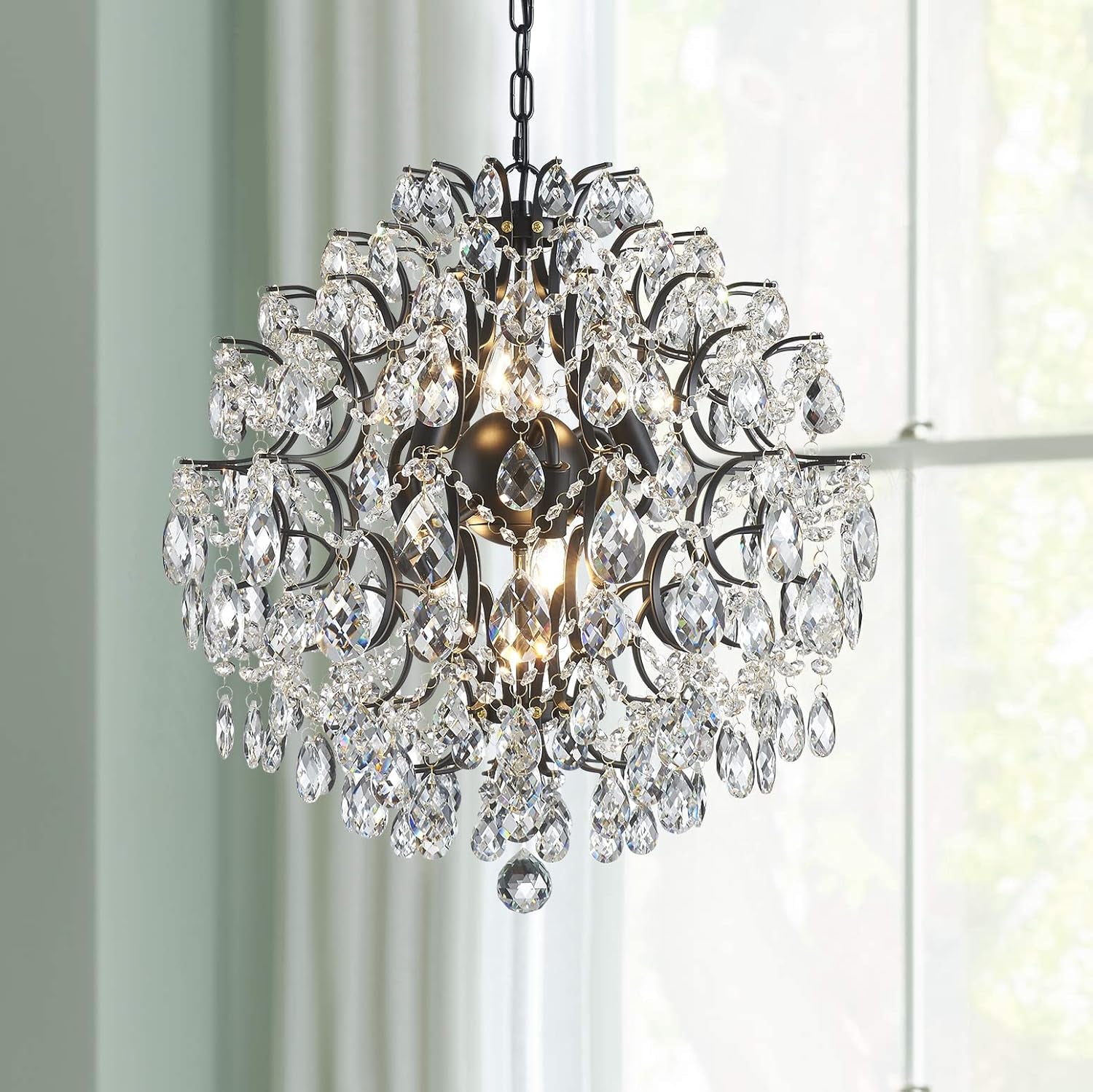 Gold Modern Pendant Chandelier Crystal Raindrop Lighting Ceiling Light Fixture Lamp for Dining Room Bathroom Bedroom Livingroom Entryway 1 E26 Bulbs Required D13 in X H16 In