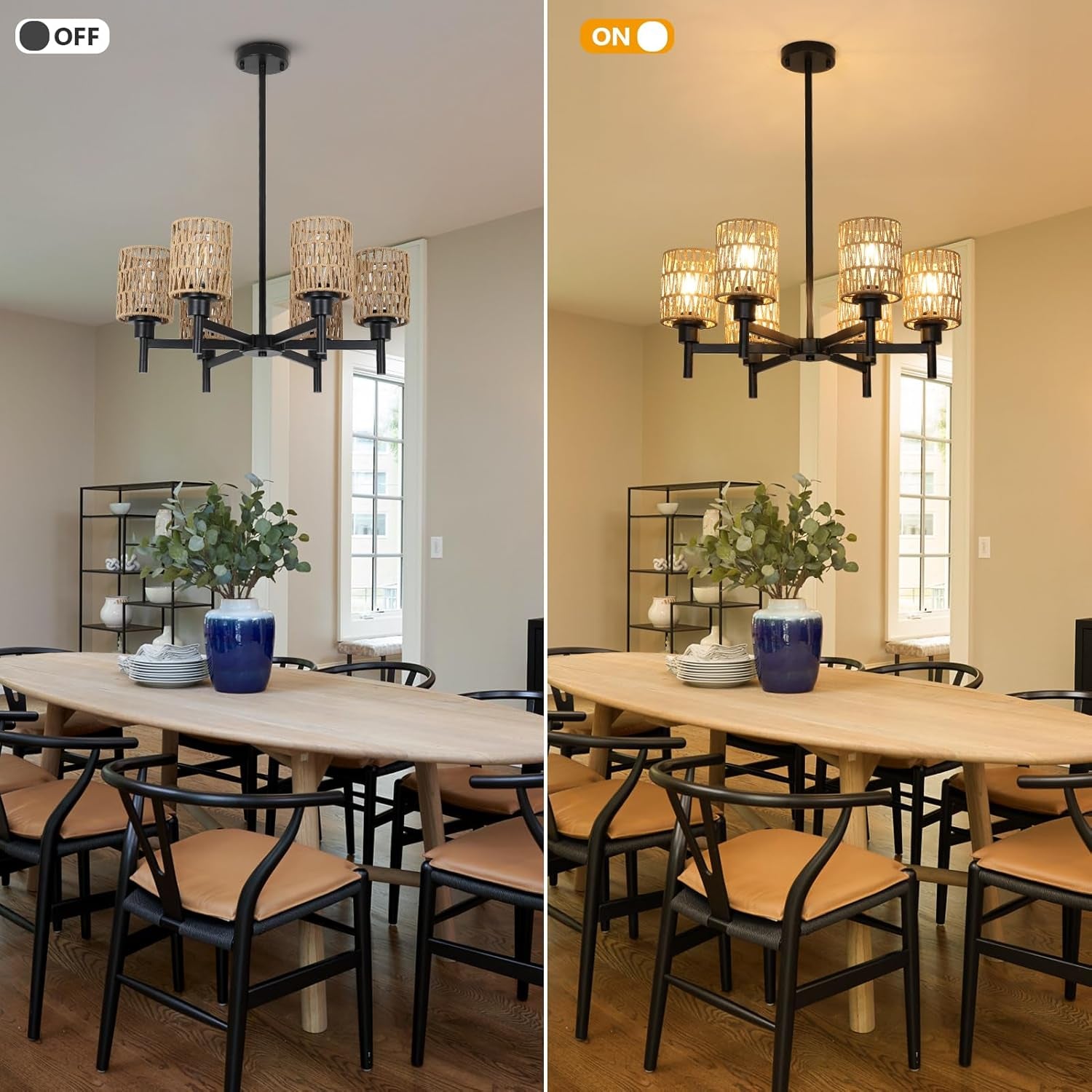 Rattan Farmhouse Chandelier – Black Boho Pendant