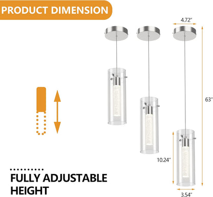 3-Pack Modern LED Crystal Pendant Lights – Bubble Glass Design