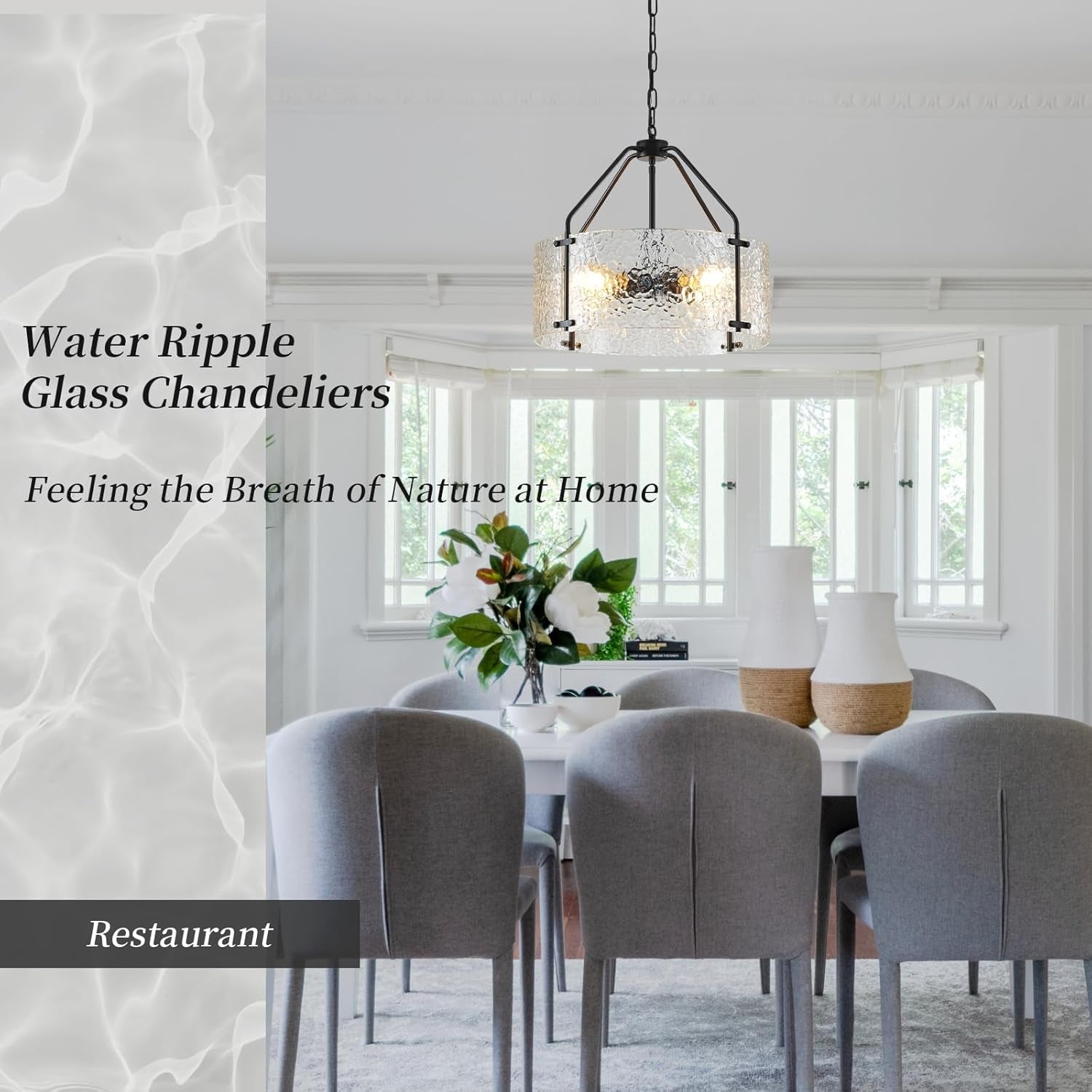 Glass Drum Chandelier for Dining Room 18'' Entryway Light Fixture 4-Light Kitchen Chandeliers over Table Bedroom Light Fixture for Living Room Hallway Foyer Kitchen
