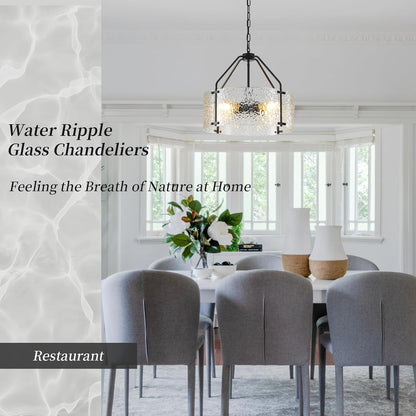 Glass Drum Chandelier for Dining Room 18'' Entryway Light Fixture 4-Light Kitchen Chandeliers over Table Bedroom Light Fixture for Living Room Hallway Foyer Kitchen