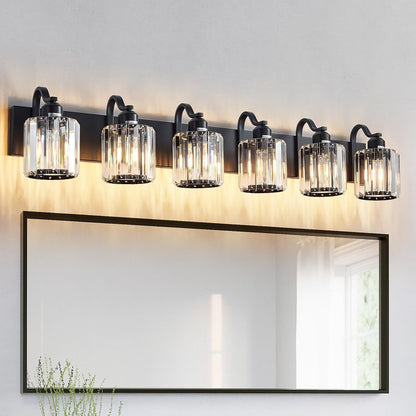 6-Light Brushed Nickel Crystal Bathroom Vanity Light