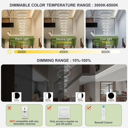 9-Ring Modern LED Dimmable Foyer Chandelier