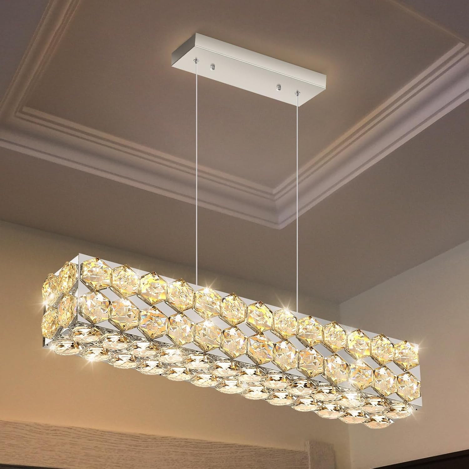 Modern 2-Ring Gold Crystal LED Chandelier