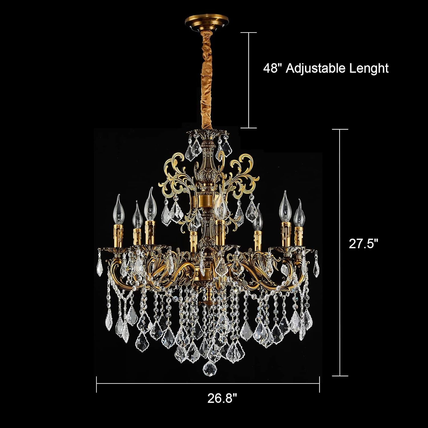 Antique Gold 8-Light Candle Crystal Chandelier