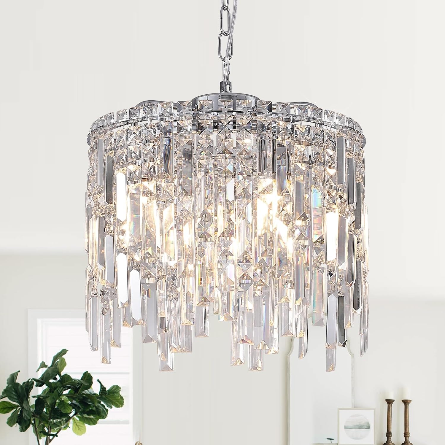 Round Crystal Chandelier 24" 8-Light Chrome