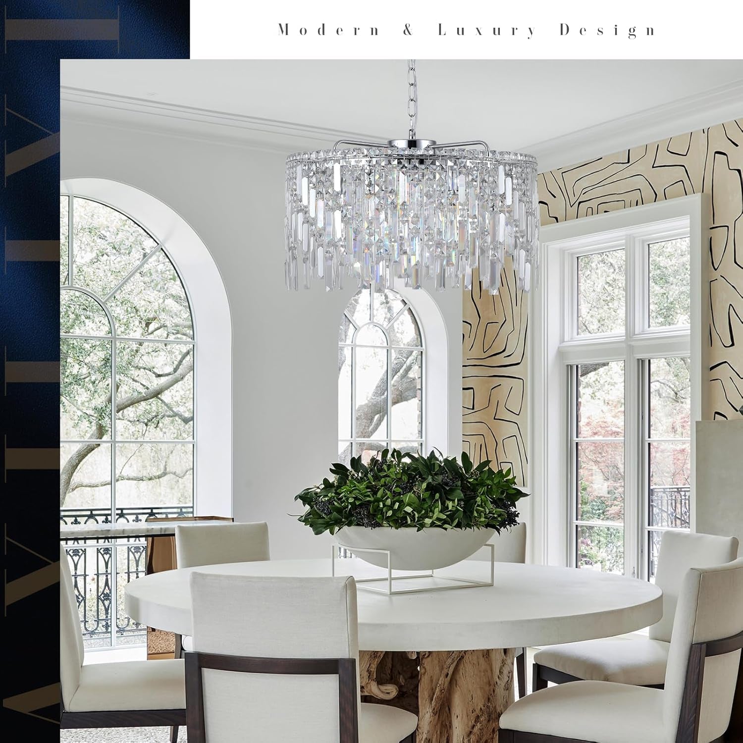 Round Crystal Chandelier 24" 8-Light Chrome