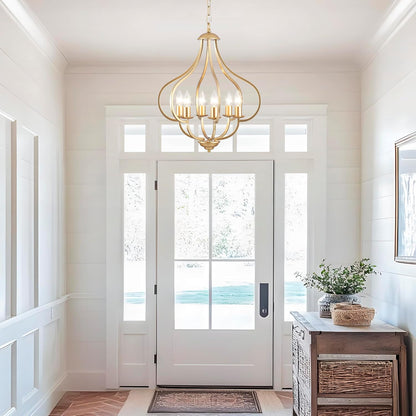 6-Light Gold Farmhouse Chandelier – Vintage Pendant Fixture