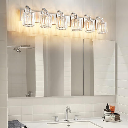 6-Light Brushed Nickel Crystal Bathroom Vanity Light