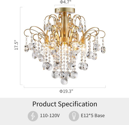 Gold Crystal Flush Mount Chandelier
