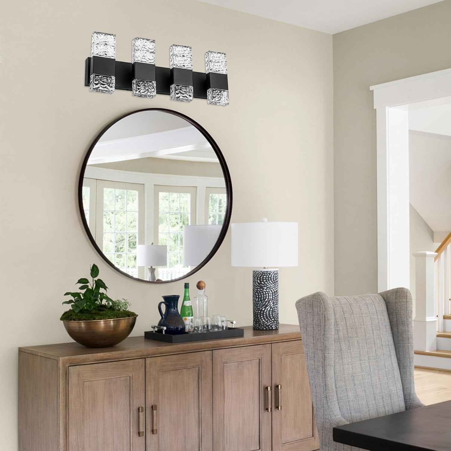 4-Light LED Black Bathroom Vanity Wall Fixture