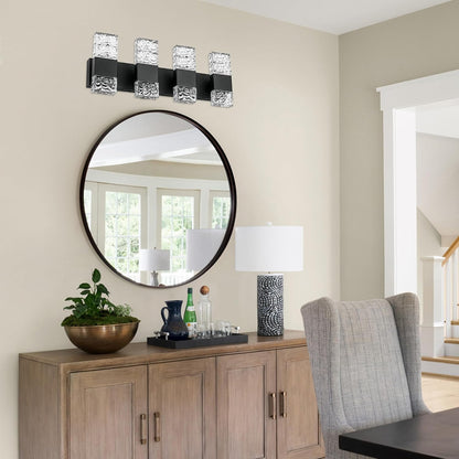 4-Light LED Black Bathroom Vanity Wall Fixture