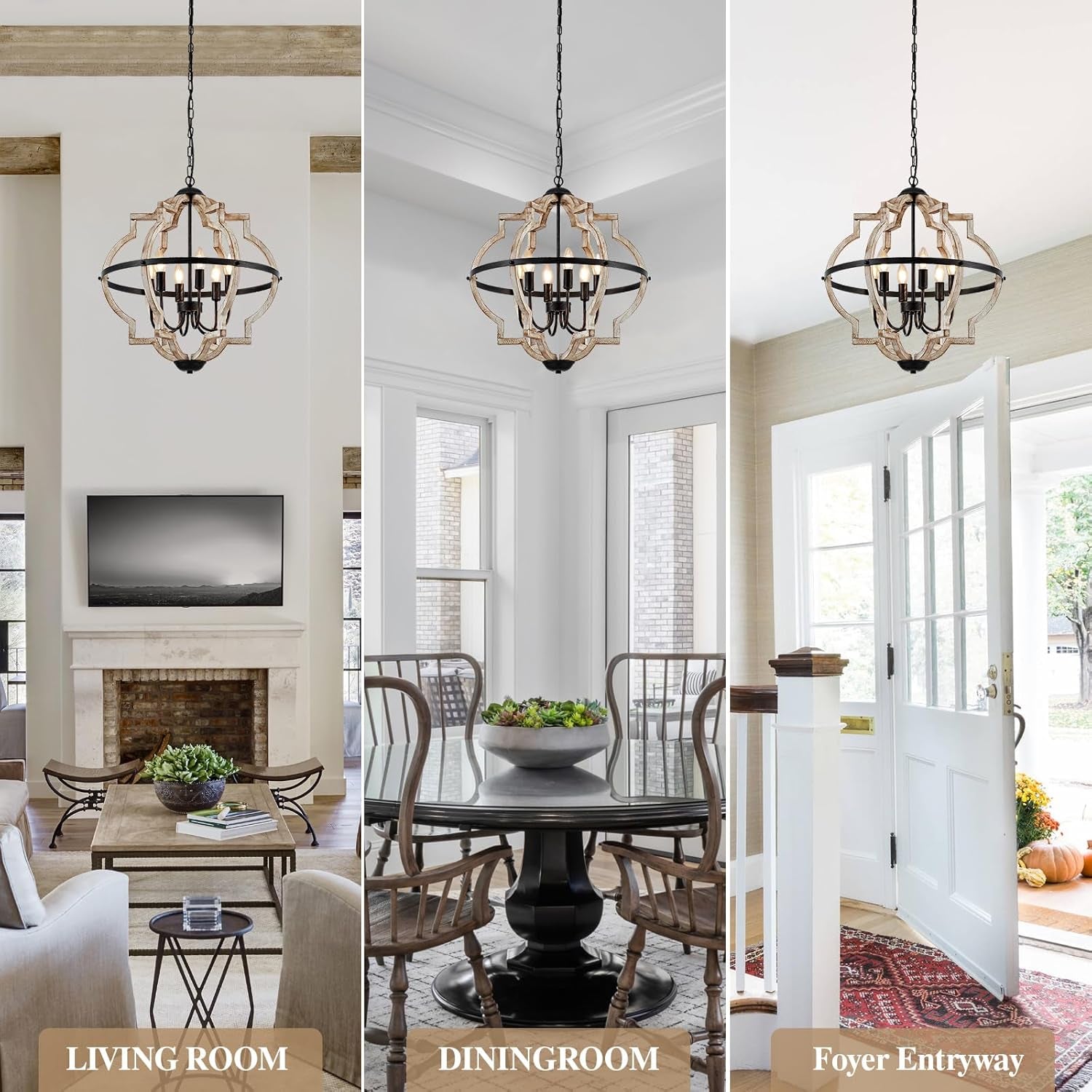 Rustic Farmhouse Globe Wood Chandelier