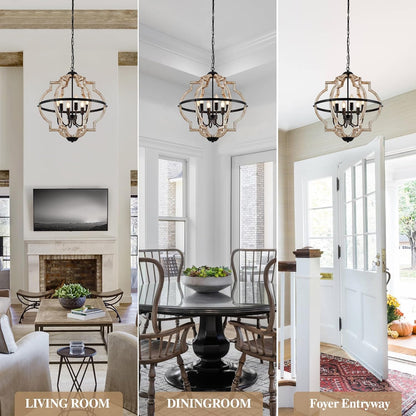 Rustic Farmhouse Globe Wood Chandelier